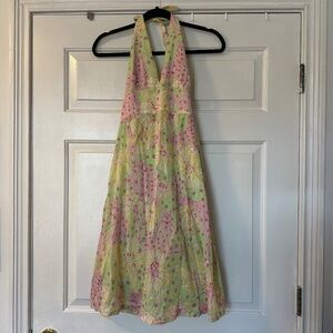 Vintage Lilly Pulitzer White Label Lillies for Fillies Halter Dress Size 4 Green